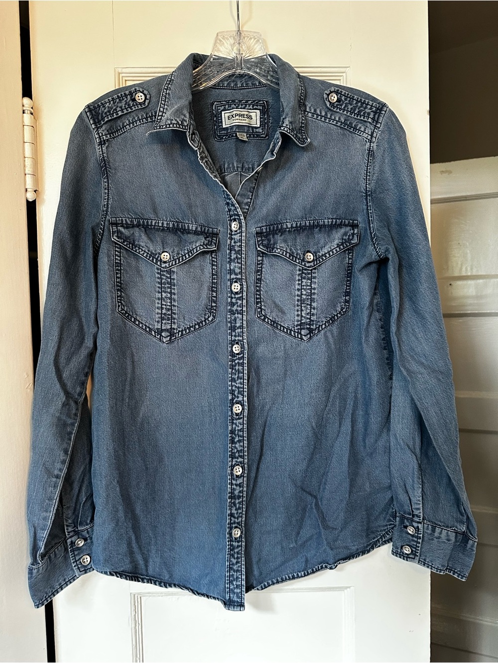 Express Light Blue Denim Button-Up Shirt